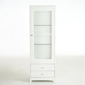 71'' Freestanding Display Cabinet with 2 Storage Drawers, Upholstered Pantry with Ceiling Light,Wine Cabinet with Glass Door and Adjustable Shelves, for Livingroom, Kitchen, Bar & Dining Room - White