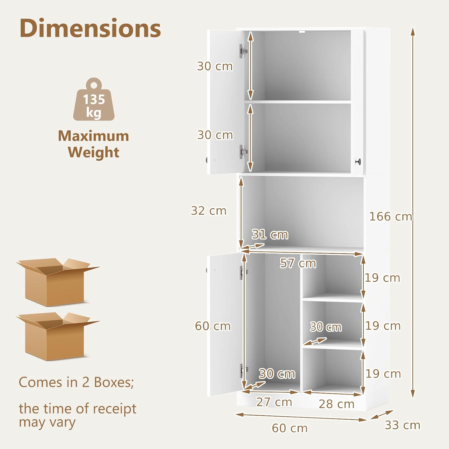 TANGZON Tall Kitchen Cupboard, 3-door Storage Cabinet with Countertop, Open Shelves & Anti-tipping Device, Freestanding Pantry Cupboard Kitchen Units for Dining Room Living Room, White