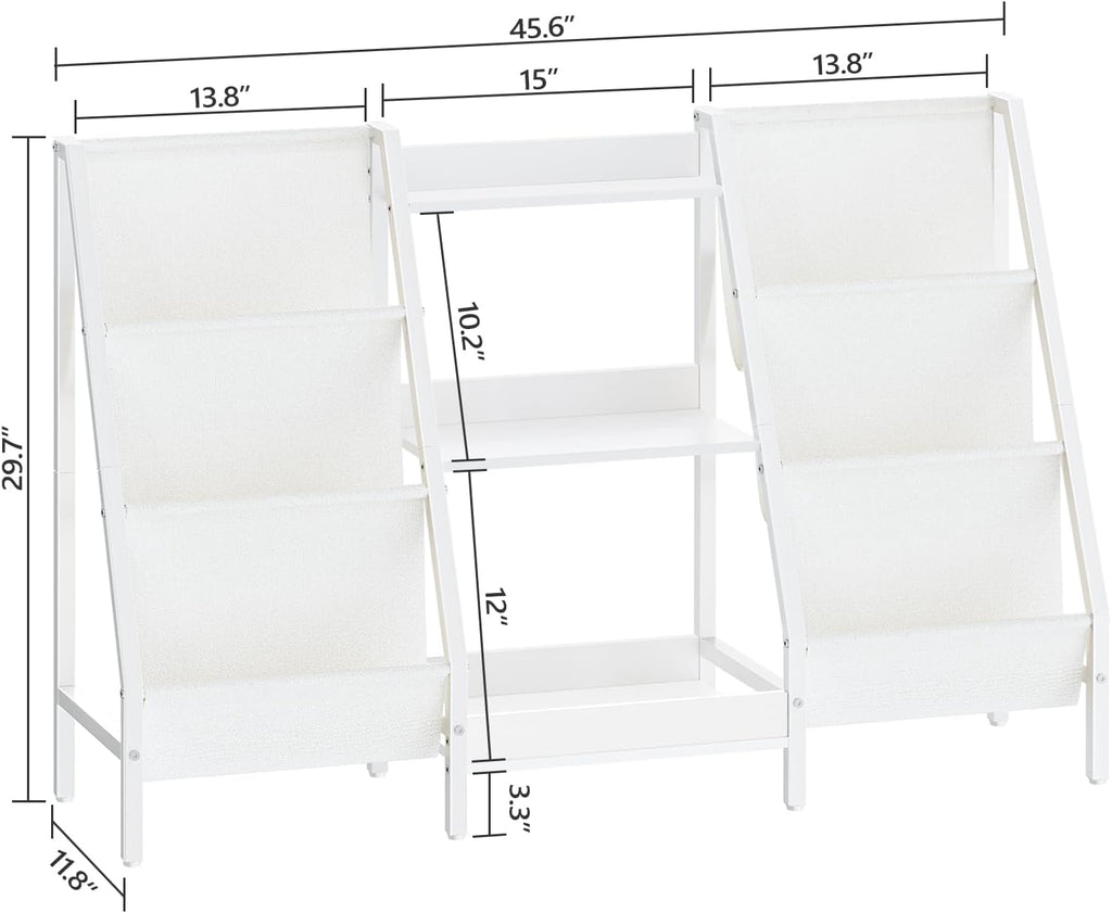 MAHANCRIS Kids Bookshelf and Toy Organizer, 3-Tier Bookshelf for Kids, Sturdy Kid Bookcase with Storage, Toddler Book Shelf for Kids Room, Playroom, Bedroom, Nursery, White BKWT34201