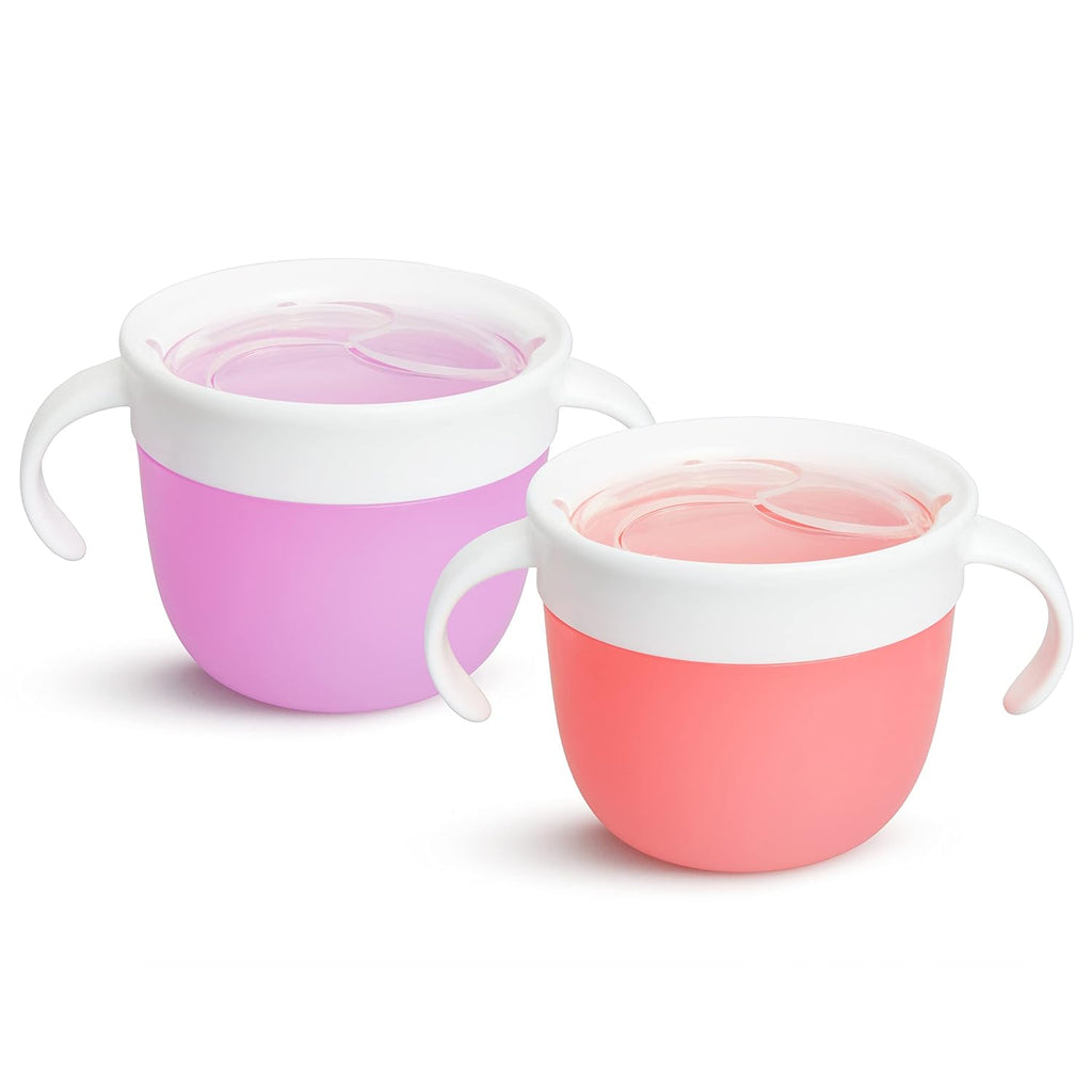 Munchkin® SnackTM Catcher Toddler Snack Cups, 2 Pack, Pink/Purple and Any AngleTM Weighted Straw Trainer Cup with Click LockTM Lid, 7 Ounce, 2 Pack, Pink/Purple