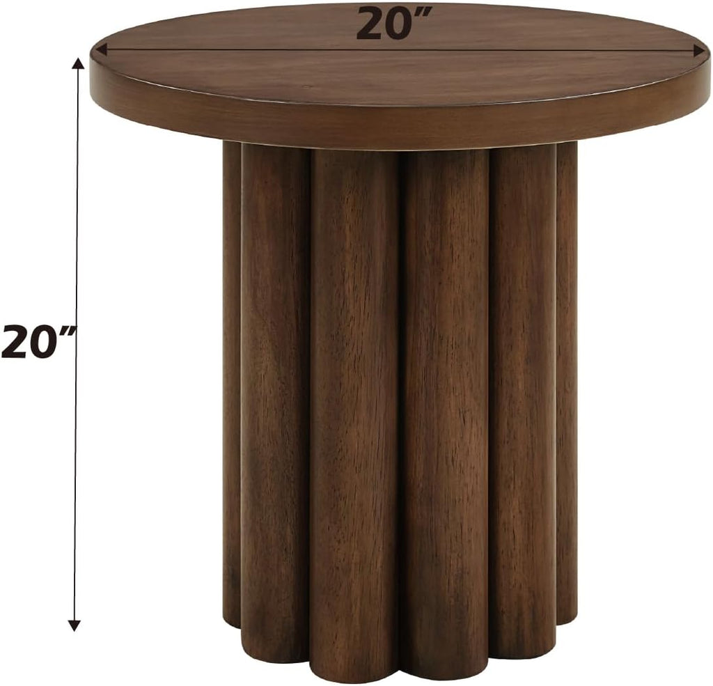 20'' Round End Table Wood Side Table for Living Room, Modern Mid-Century Retro Style for Apartment Bedroom Office, Brown (ø20'' x 20'')