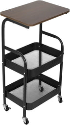 ZALIR 3 Tier Metal Rolling Utility Cart, Movable Storage Trolley with Wooden Table Top, Lockable Wheels, Multifunctional Organizer for Kitchen, Bathroom, Living Room & Bedroom (Black)