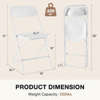 DUMOS Folding Chairs Sets of 6, 330lbs Capacity Plastic Stackable Home Office Chair, Portable Fold Up for Indoor Outdoor, Patio, Camping, Garden, Party, White