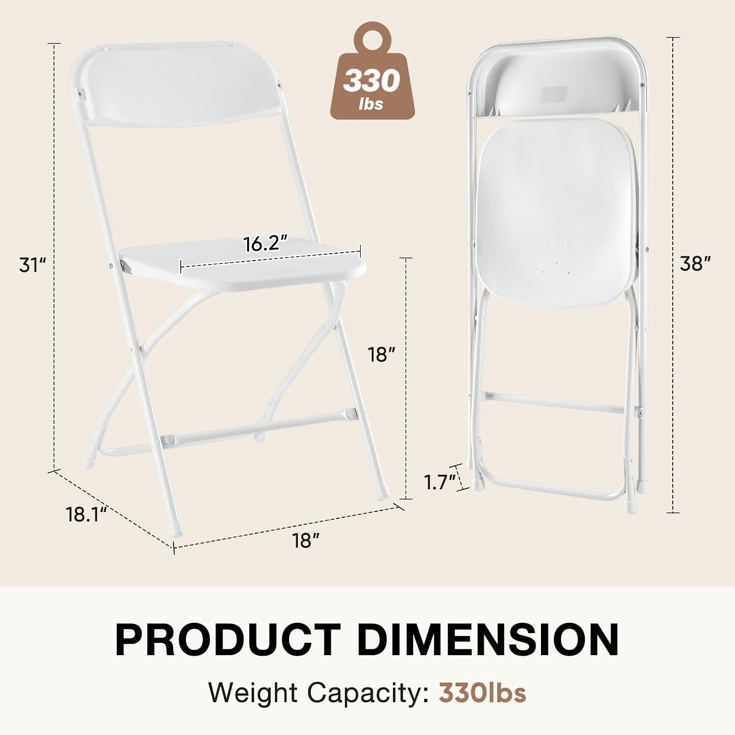 DUMOS Folding Chairs Sets of 4, Portable Chairs, Home Office | 330lbs Stackable Fold Up for Indoor Outdoor Patio Camping Party Garden Wedding, White