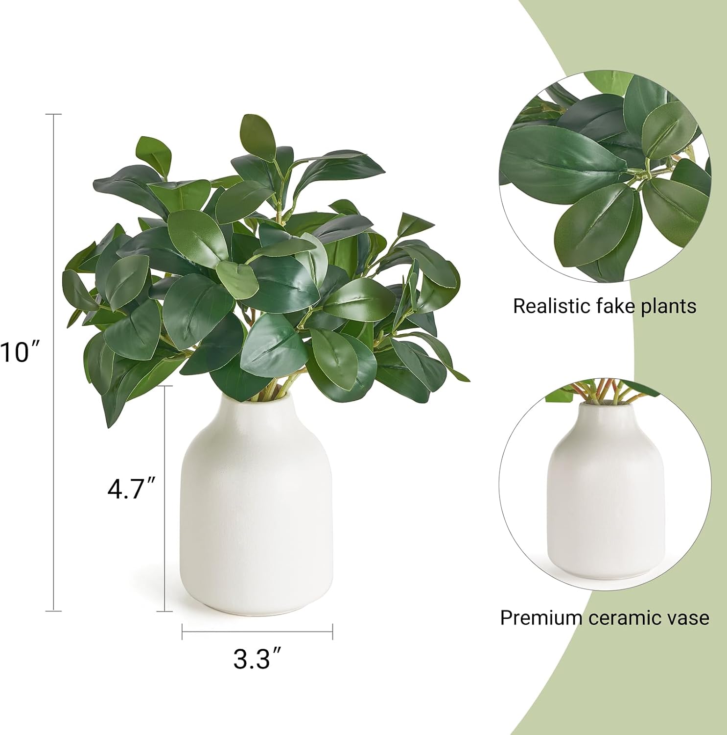 Dahey 10 Inch Fake Plants in Small White Ceramic Vase Realistic Artificial Faux Plants Indoor Modern Farmhouse Table Centerpieces for Bathroom Kitchen Shelf Living Room Home Greenery Decor