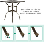 VIVIJASON 35.4" Patio Height Bar Table, All-Weather Cast Aluminum Bar Bistro Table Outdoor Patio Square Dining Table with 2.2" Umbrella Hole for Balcony, Lawn, Garden, Backyard, Antique Bronze