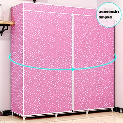 Wardrobe Storage Fully Enclosed Design Wardrobe Organiser Storage Cabinet Steel Pipe Bold Strong Load-Bearing Hanging Wardrobe Assembly Used for Bedroom Rental Room (Color :