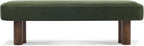 Christopher Knight Home Damas 60.04" Fabric Upholstered Dining Bench, Wooden Entryway Bench, Long Sofa Footstool for Living Room, Bedroom End of Bed Bench, Olive Green+Walnut