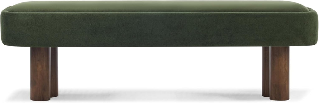 Christopher Knight Home Damas 60.04" Fabric Upholstered Dining Bench, Wooden Entryway Bench, Long Sofa Footstool for Living Room, Bedroom End of Bed Bench, Olive Green+Walnut