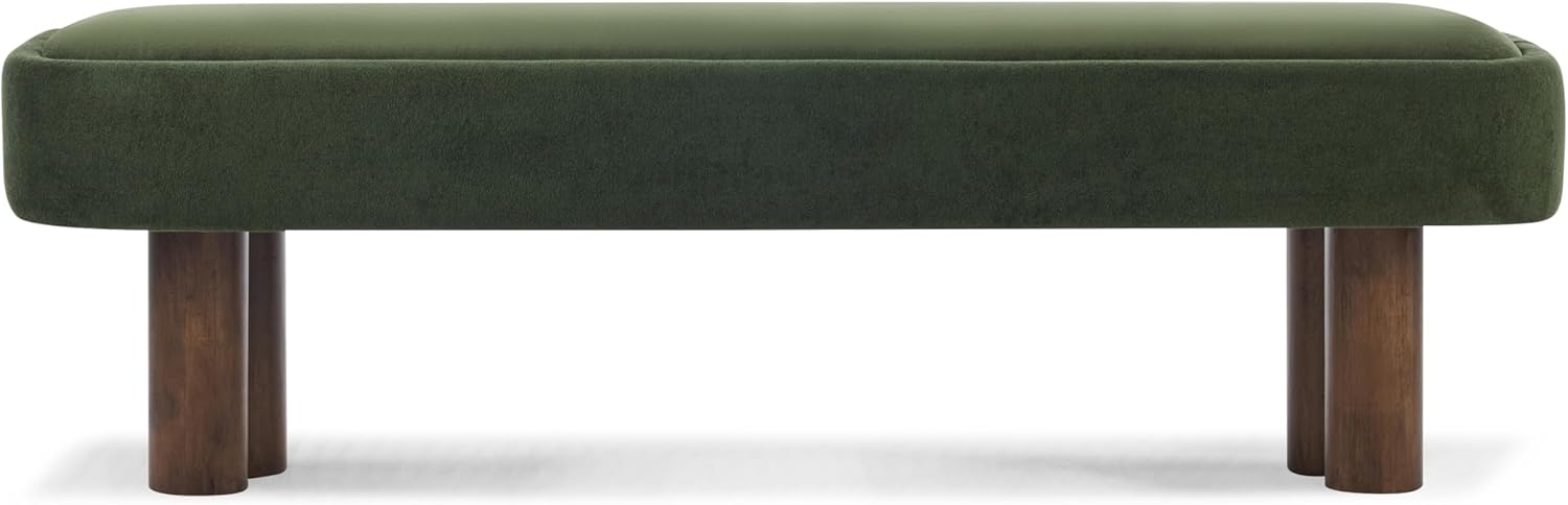 Christopher Knight Home Damas 60.04" Fabric Upholstered Dining Bench, Wooden Entryway Bench, Long Sofa Footstool for Living Room, Bedroom End of Bed Bench, Olive Green+Walnut