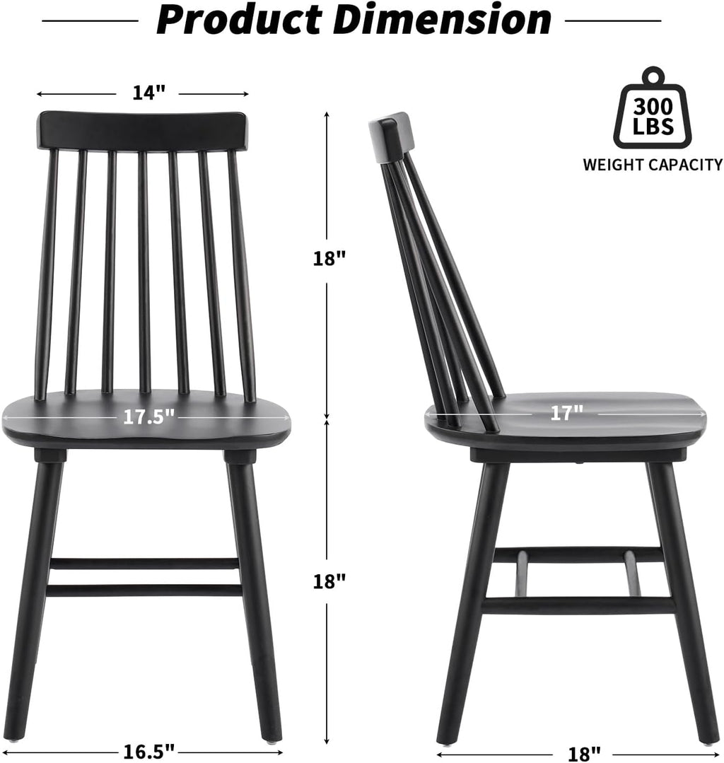 Black Dining Chair Set of 6, Windsor Wooden Dining Chairs Set of 6, Spindle Back Dining Chairs, Wood Dining Room Chair Spindle Side Country Farmhouse Chairs for Kitchen and Dining Room, Black