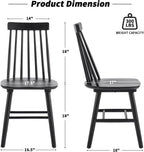Black Dining Chair Set of 6, Windsor Wooden Dining Chairs Set of 6, Spindle Back Dining Chairs, Wood Dining Room Chair Spindle Side Country Farmhouse Chairs for Kitchen and Dining Room, Black