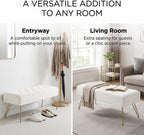 Velvet Button-Tufted Entryway Bench, 39.37" Modern Upholstered Bedroom Bench with Gold Metal Legs, Padded Rectangular End of Bed Bench for Living Room, Dining Room (White)