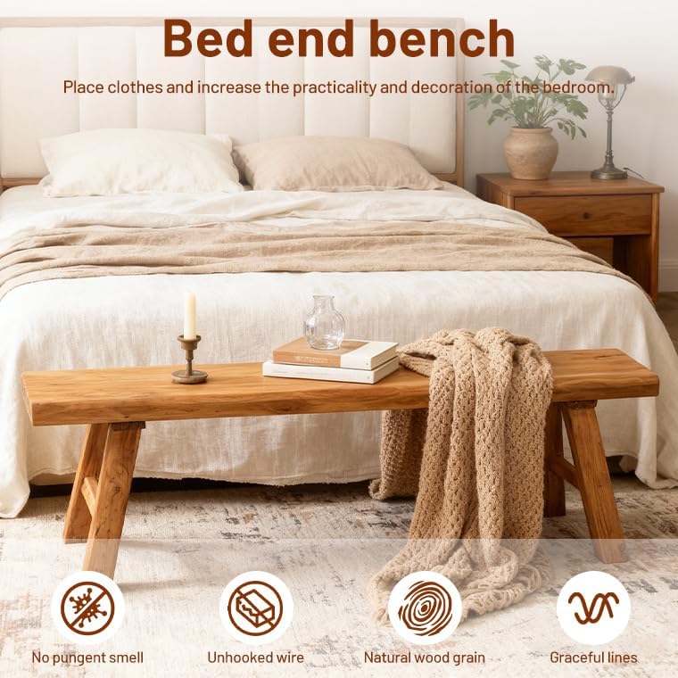 Wooden Bench Indoor Farmhouse Narrow Entryway Bench, Skinny Bench for End of Bed, Entryway Benches, Noddle Wood Bench for Dining Room (39.37in)