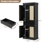Tall Kitchen Pantry Cabinet - Rattan Doors, Adjustable Shelves, Freestanding Cupboard with Drawer for Bathroom, Dining Room, Living Room