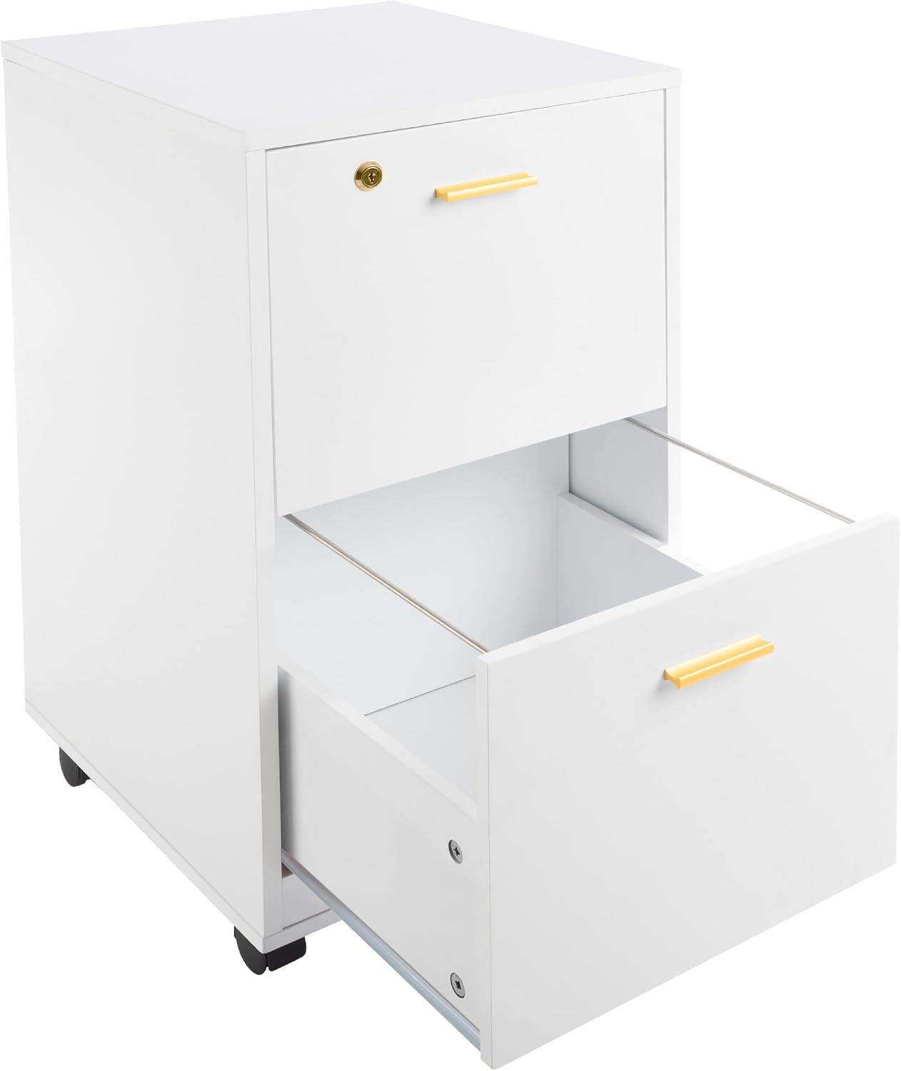 Lavish Home 2 Drawer File Cabinet - Filing Cabinet with Lock - Rolling File Cabinet for Under Desk Storage - Wood Filing Cabinet for Home or Office Organization (White)