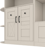 KEIKI Multifunction Entryway Storage Cabinet Set with Bench, Modular Hallway Organizer with Hooks, Open Shelves, Hidden Storage, Farmhouse Accent Cabinet for Living Room, Kitchen, Entryway, Beige