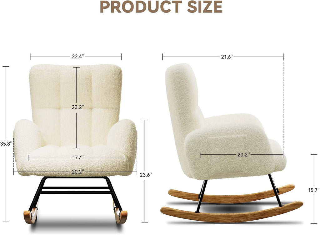 LUCKLIFE Rocking Chair Nursery,Teddy Upholstered Glider with Side Pockets | High Backrest Reading Chair,Modern Accent Chairs for Living Room,Bedroom