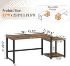 FOLUBAN Large Computer Desk for Home Office with Printer Space, Wood Study Gaming Workstation Table with Storage Shelves, Long Writing Desk for Bedroom Living Room, Rustic Brown, 63 Inch