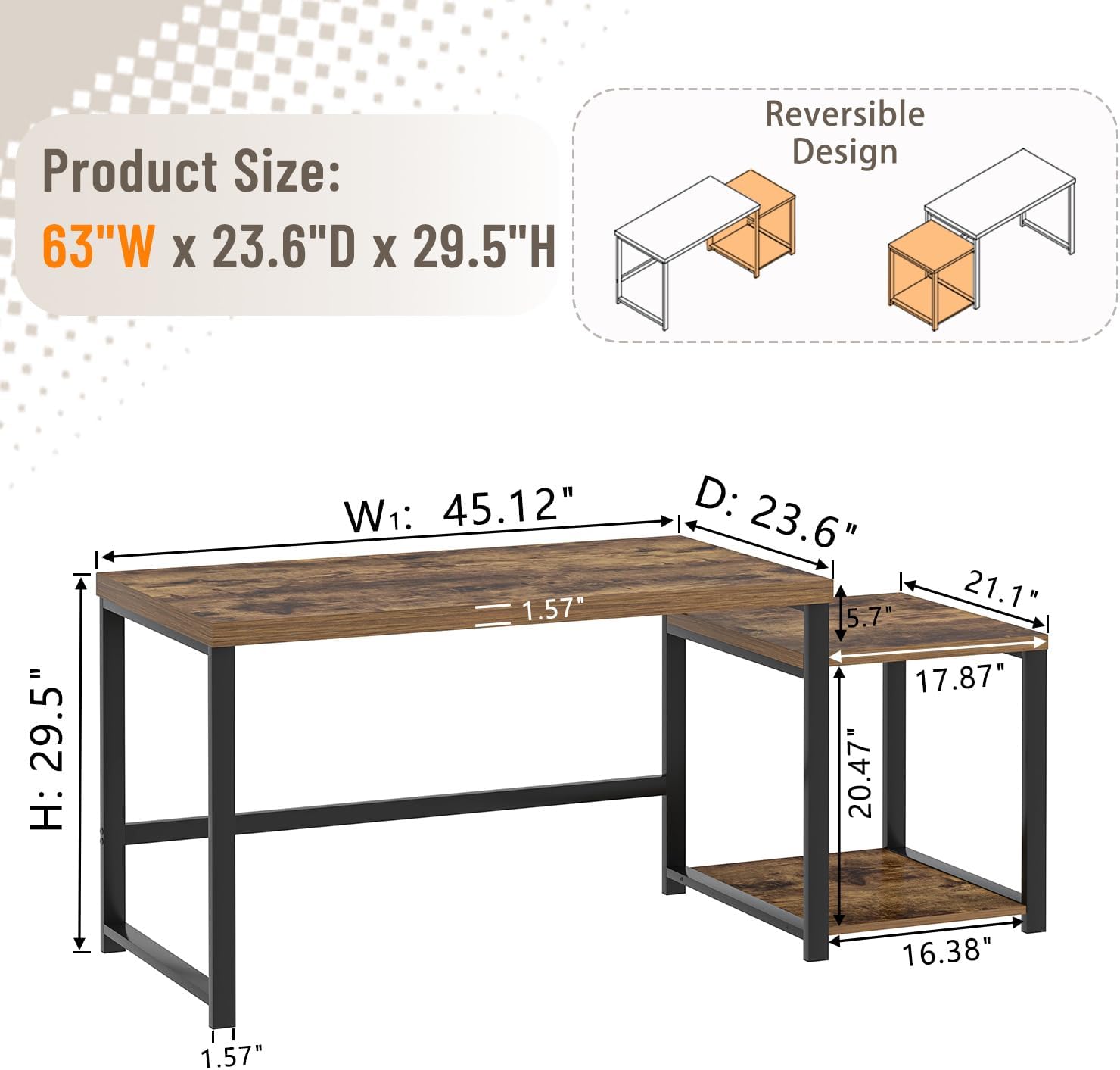 FOLUBAN Large Computer Desk for Home Office with Printer Space, Wood Study Gaming Workstation Table with Storage Shelves, Long Writing Desk for Bedroom Living Room, Rustic Brown, 63 Inch