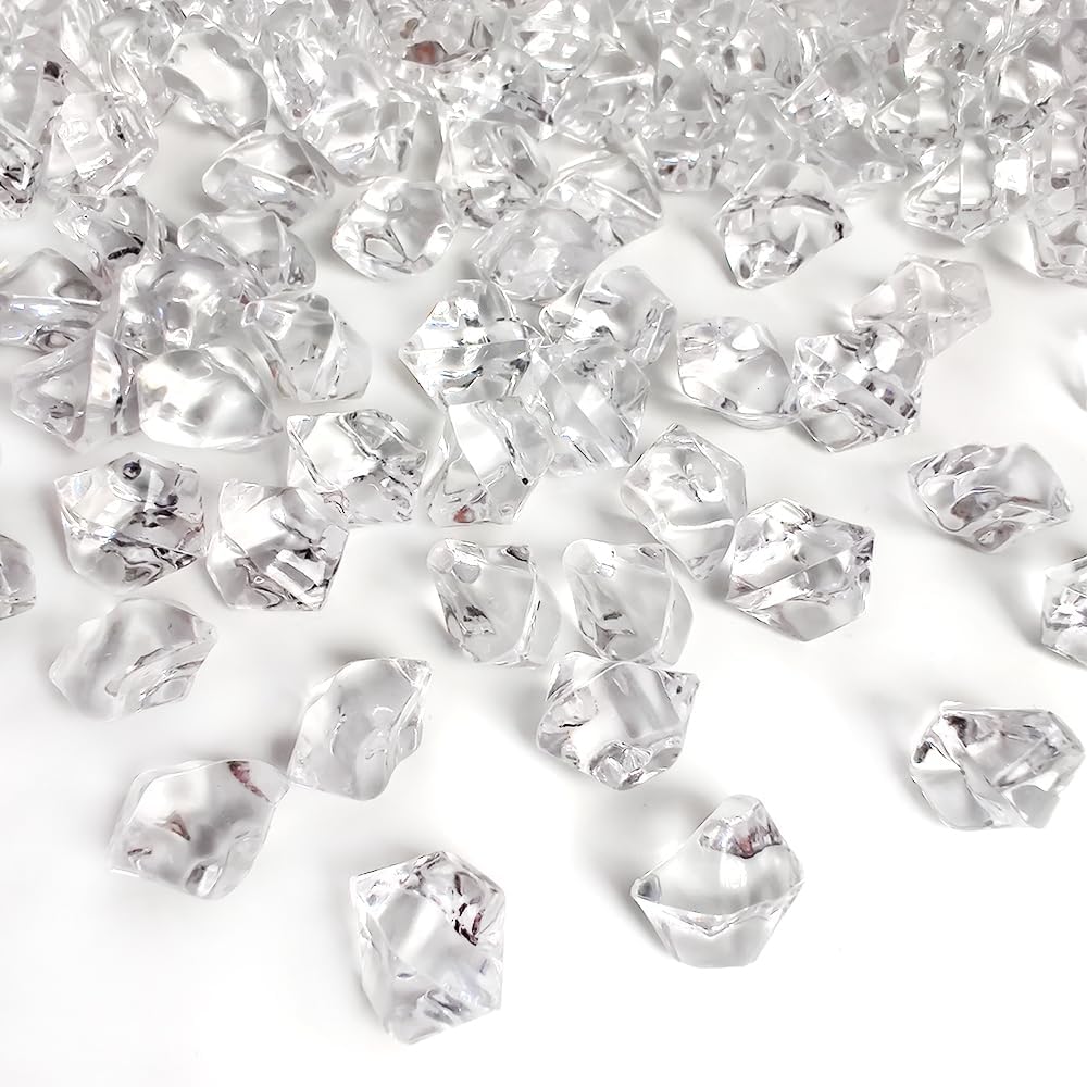 HappyFiller Fake Ice Cubes 700 PCS Clear Acrylic Rocks Vase Fillers for Centerpieces,Crystal Gems Stones Dazzlers Diamonds for Decor Photography Prop,Arts Crafts,Table Scatter,Home Decoration