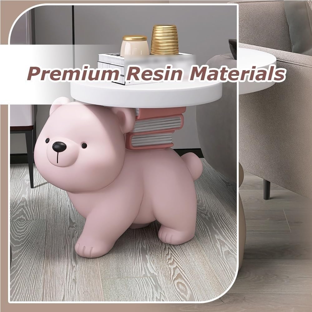 Decorative Sculpture Side Table, Floor Couch Table with Tray Tabletop, End Table with Non-Slip Base, Room Decor Bear Table for Living Room, Bedroom, Study, Office(Gray)