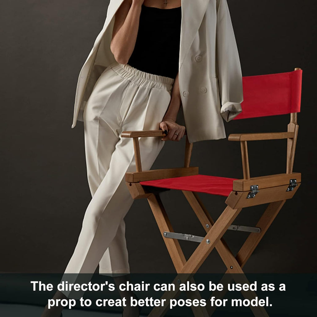 AHANDMAKER 1 Set Chair Replacement Canvas, Red Casual Directors Chair Cover Kit Replacement Canvas Seat and Back with Wood Stick Easy to Clean for Director Makeup Chair, 18.7x14.96/20.47x6.5 inch