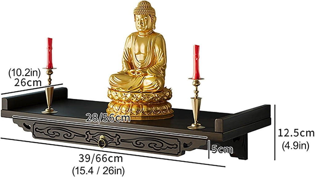 Chinese Personal Buddha Niches Shrine Meditation Table, Bamboo Meditation Altar Table Buddhist Prayer Altar Cabinet for Small Spaces(Brown A,66cm/26in)
