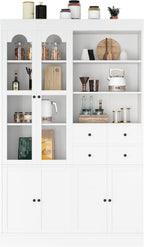 47.2x15.7x75 Inches Tall Kitchen Pantry Cabinet, Freestanding Sideboard Buffet Cabinet with Hutch, 4 Drawers, Door Shelves, and Pull-out Trays, Pantry Cupboard for Dining room, Living Room, White