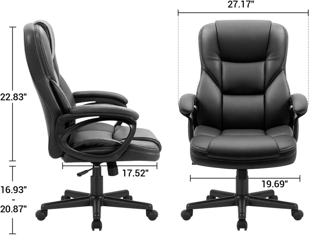 Furmax Office Executive Chair High Back Adjustable Managerial Home Desk Chair, Swivel Computer PU Leather Chair with Lumbar Support (1, Black)