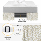 Bed Skirt Cream Leopard Print Bedskirt 18 Inch Drop Animal Fur Skin Adjustable Elastic Wrap Around Bed Skirts Dust Ruffle for Queen Size Bed Frame Cover Bedroom Decor