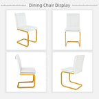 Meihua Dining Chairs Set of 4, PU Leather Modern Chairs with High Back and Metal Frame, Ergonomic Dining Room Chairs for Home, Office and Restaurant, White and Gold