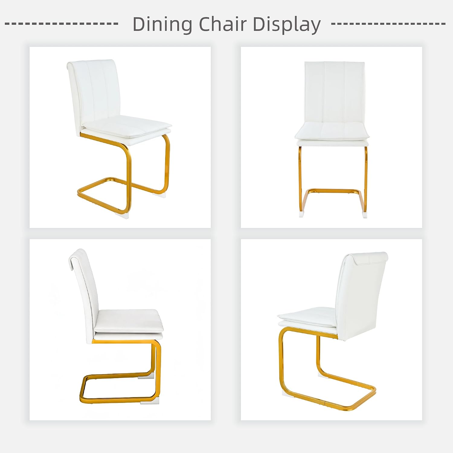 Meihua Dining Chairs Set of 4, PU Leather Modern Chairs with High Back and Metal Frame, Ergonomic Dining Room Chairs for Home, Office and Restaurant, White and Gold