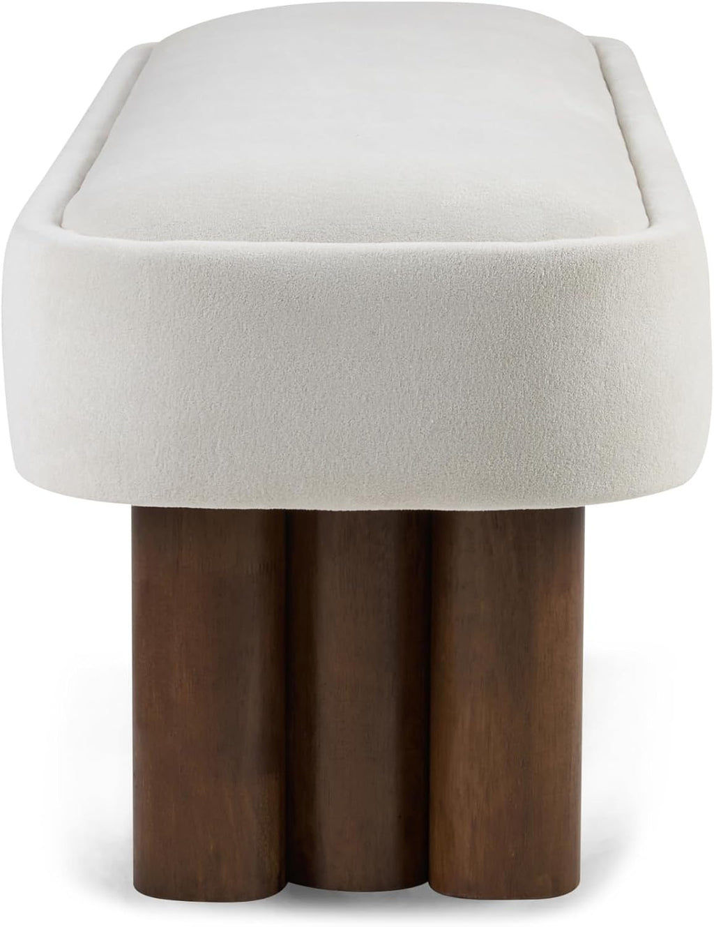 Christopher Knight Home Damas 60.04" Fabric Upholstered Dining Bench, Wooden Entryway Bench, Long Sofa Footstool for Living Room, Bedroom End of Bed Bench, Milky White+Walnut