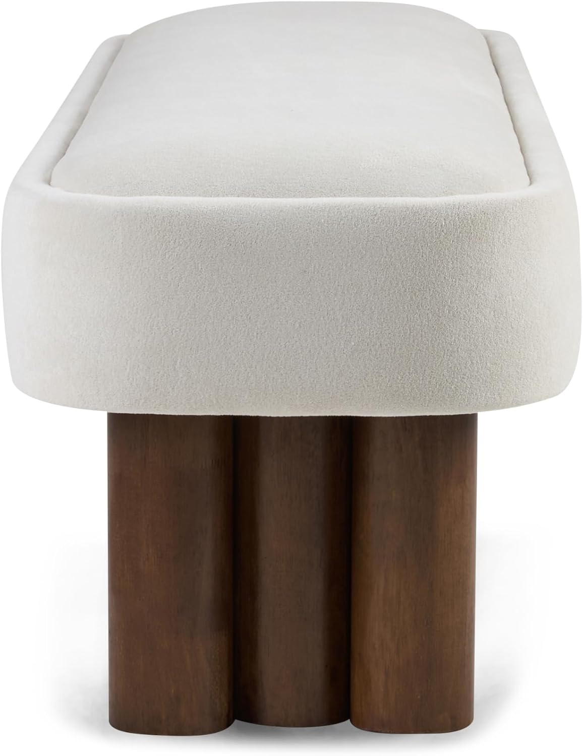 Christopher Knight Home Damas 60.04" Fabric Upholstered Dining Bench, Wooden Entryway Bench, Long Sofa Footstool for Living Room, Bedroom End of Bed Bench, Milky White+Walnut