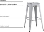 AC Pacific 30” Metal Backless Barstool Set of 2 – Country Rustic Style, Lightweight & Sturdy Build, Easy Assembly – Distressed Snow White