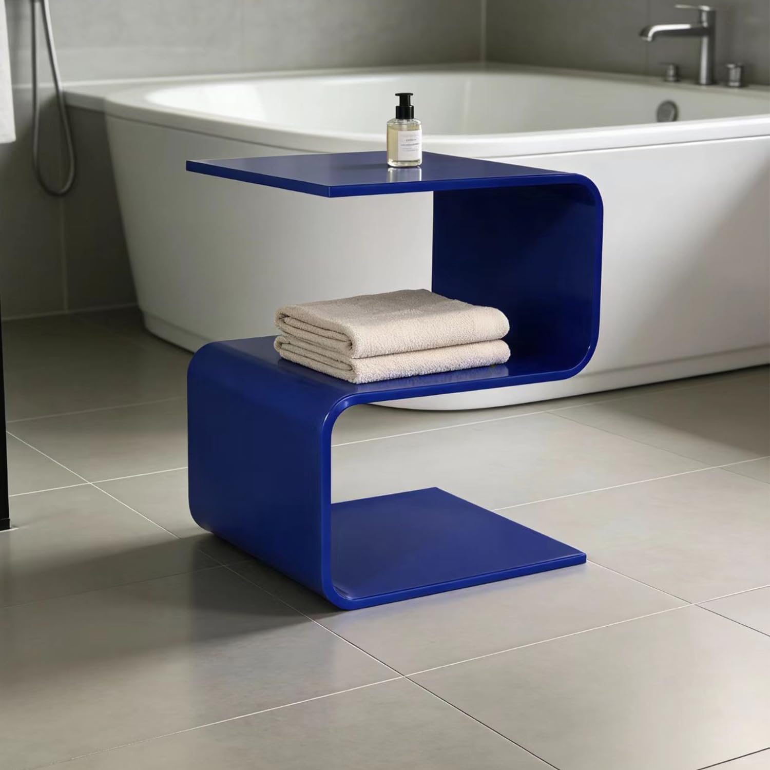 Acrylic Side Table 17.7" H - S-Shaped Blue End Table, 20 lbs Capacity, No Assembly Required