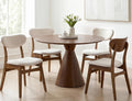 Wooden Dining Chairs Set of 4 - Farmhouse Fabric Upholstered Kitchen Chairs with Curved Back, Solid Wood Mid-Century Modern Side Chair for Dining Room, Beige & Walnut