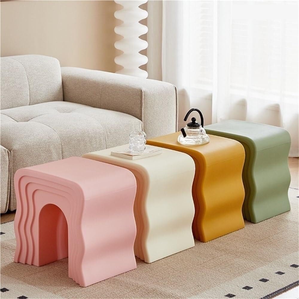 Creative Low Stool Sofa Side Table Vintage Trapezoidal Base Design for Living Room, Room Retro Color Bedside Stool Lightweight(Grey)