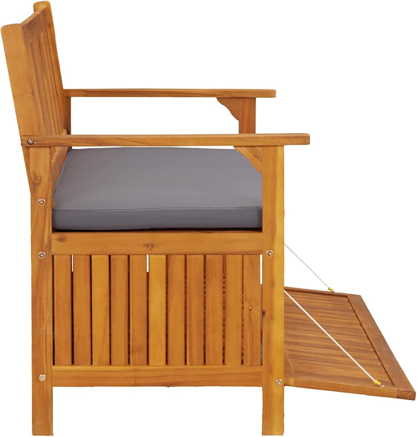 Gecheer Garden Storage Bench 120 cm – Solid Acacia Wood Outdoor Patio Bench with Large Under-Seat Storage Compartment and Dark Grey Cushion