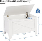 VECELO 30" Storage Chest with Lift Top Storage, Farmhouse Style Ottoman with Handwoven Wicker Cushion, Safety Hinges, Ideal for Entryway, Bedroom, Living Room, Ivory White