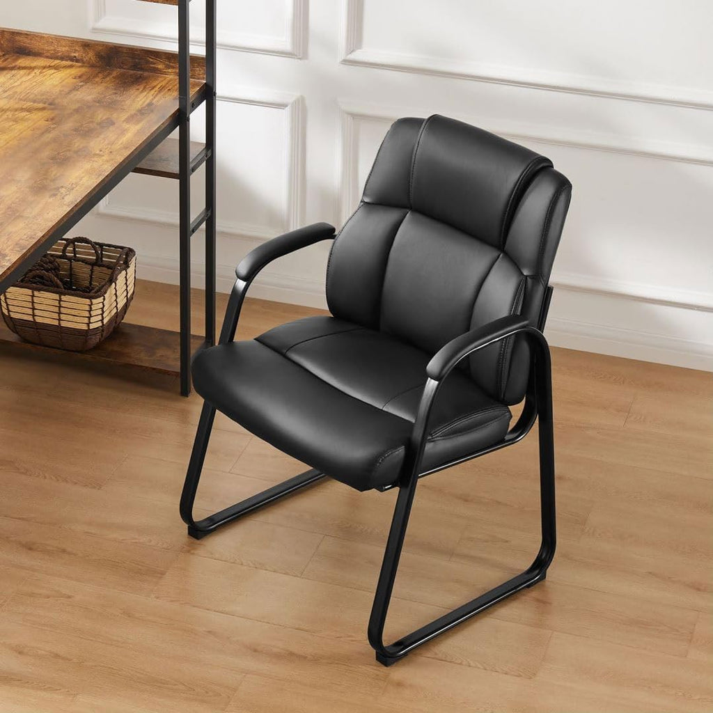 PU Leather Conference Room Chair, Tall Back Chairs with with Padded Arms and No Wheels, Guest Chair for Reception Waiting Room Black