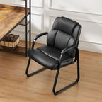 PU Leather Conference Room Chair, Tall Back Chairs with with Padded Arms and No Wheels, Guest Chair for Reception Waiting Room Black