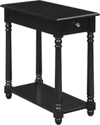 Convenience Concepts French Country Regent Chairside End Table 23.75" - 3 Tier Narrow Farmhouse Side Accent with Storage Drawer & Shelf for Transitional Living Room, Bedroom Nightstand, Black