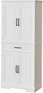 72in Tall Cabinet with Drawer, 6 Doors and Adjustable Shelves, Large Kitchen Pantry Storage Cabinet for Dining Room, Living Room, White