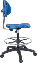 Chair Master-Blue Deluxe Ergonomic Polyurethane Chair. 10" of Height Adjustment (23"-33" Seat Ht). 18" Adjustable Footring 450 lb Capacity. Easy to Clean. for Automotive, Lab, Cleanroom (Blue)