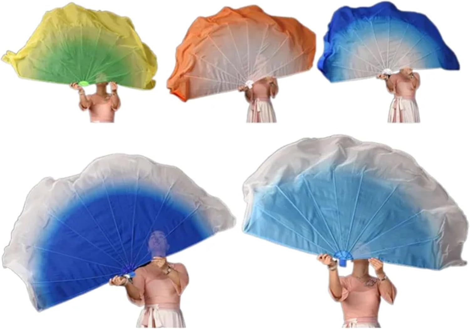 Fishbone Fan 2pcs Fishbone Fan Veil Opening Dance Stage Props Performance Customed Gradient Color Chiffon Large Fans 85cm(Color 22)