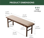 47" Solid Oak Dining Bench with Faux Leather Upholstered Seat, Mid Century Modern Entryway Bench, 13" Wide Padded Bed End Bench for Dining Room Kitchen Bedroom Hallway, Beige