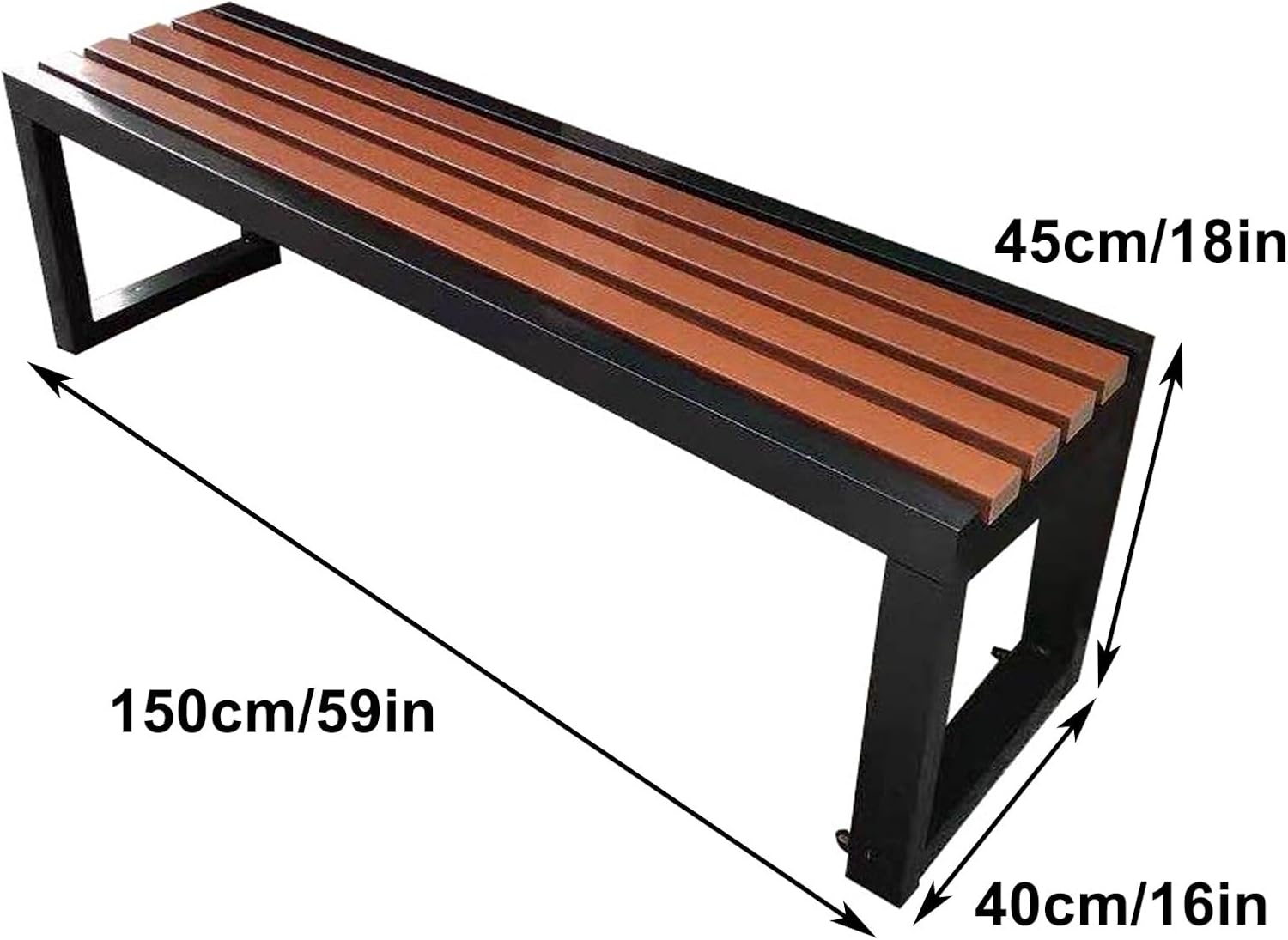 Outdoor Benches Weatherproof, Galvanized Steel Park Bench, 1.2 Inch Thick Chair Seat, Suitable for Terraces, Patios, Gardens, and Parks(150x40x45cm/59x16x18in)