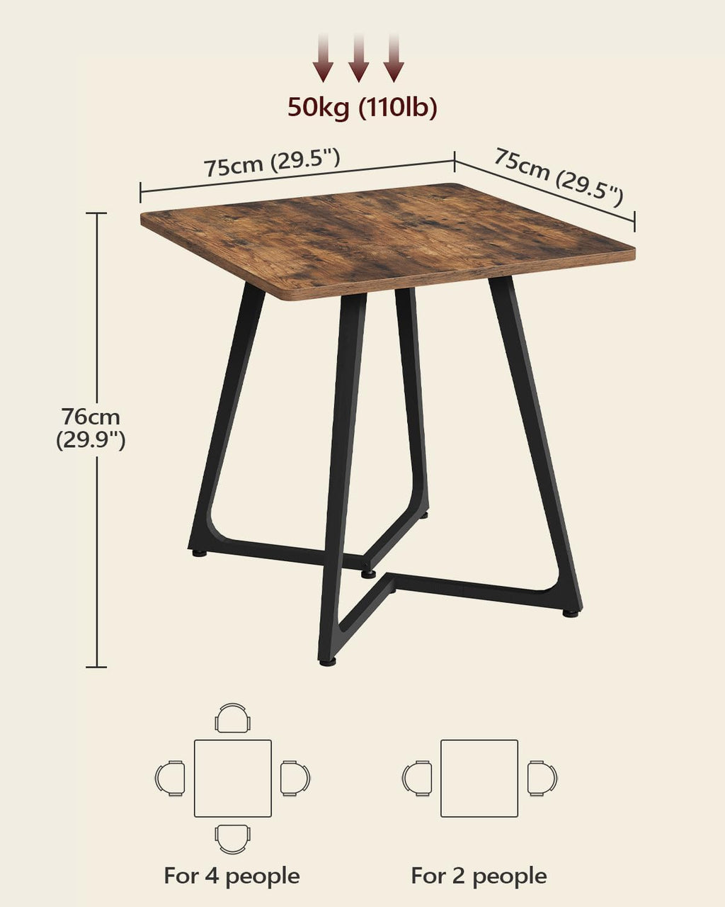 SANYOUNG Small Dining Table, 29.5" Square Dining Table for 2 People, Farmhouse Kitchen Table with Wood Legs for Small Space, Living Room, Apartment, Rustic Brown and Black
